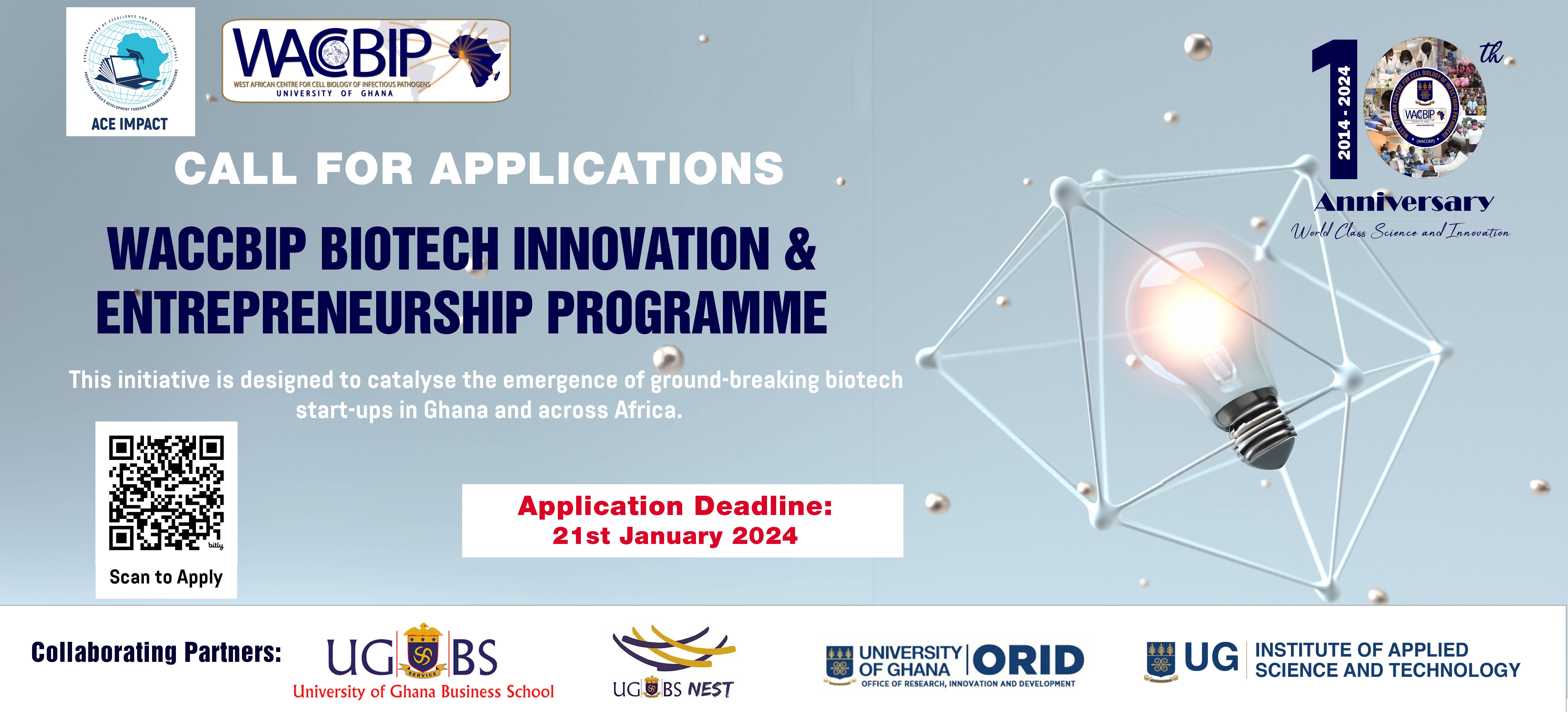 Call for Applications: WACCBIP Biotech Innovation and Entrepreneurship Programme
